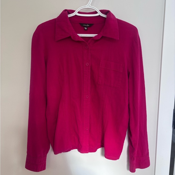 Cotton Ginny Tops - Vibrant Pink 100% Cotton Preshrunk Button-Up Shirt